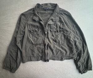 American Eagle Olive Green Cropped Utility Bomber Jacket OS